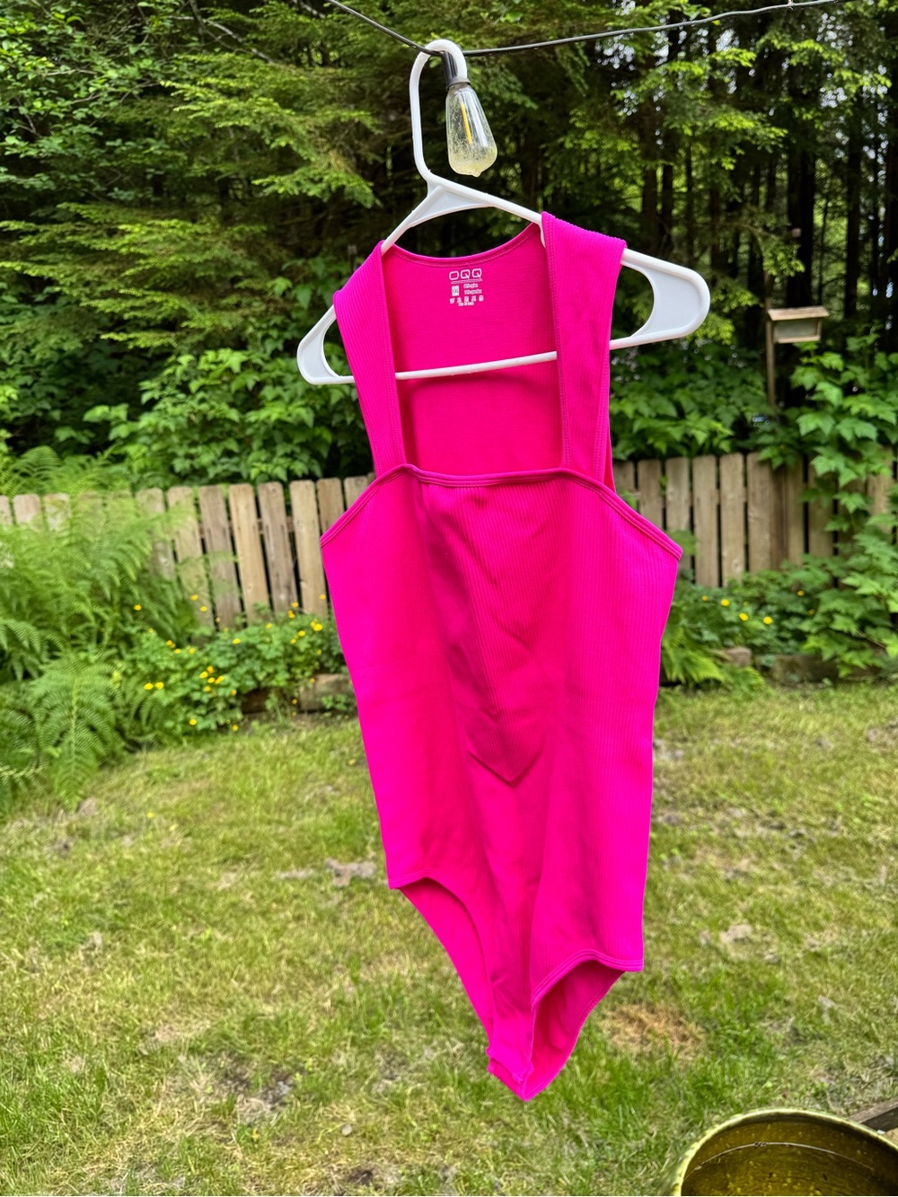 OQQ Hot Pink Ribbed Shapewear Bodysuit